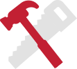 custom fabrication icon of a hammer and saw